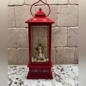 Red Snowman Lantern with Snowflakes